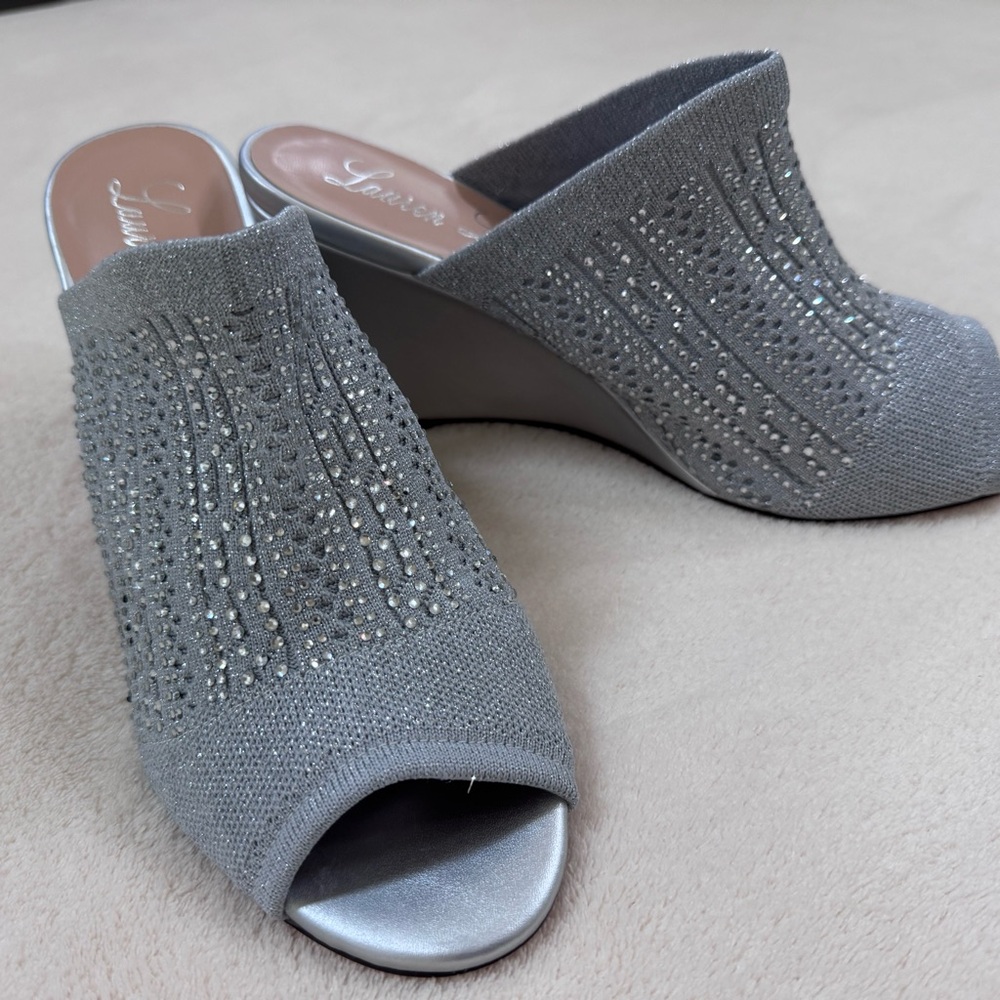 Lauren Lorraine Silver Embellished Mules